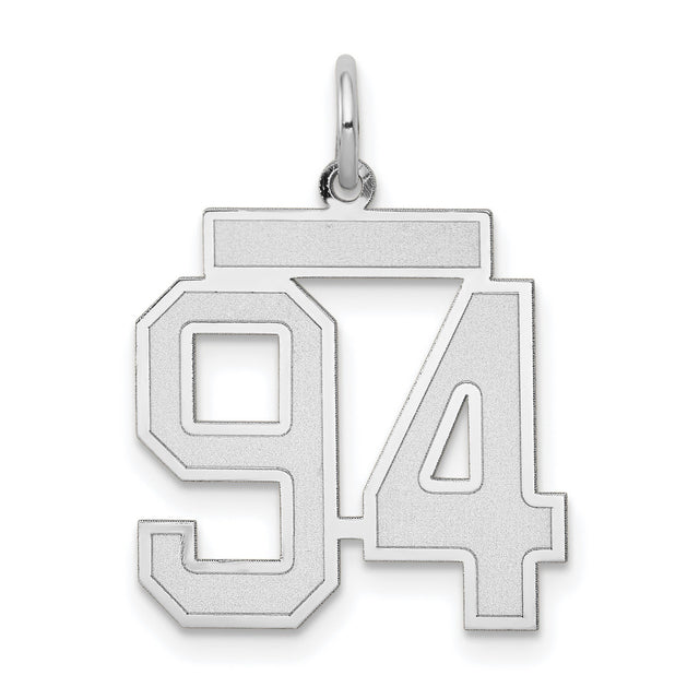 Medium Satin Number 94 Charm Pendant in Real 14k White Gold