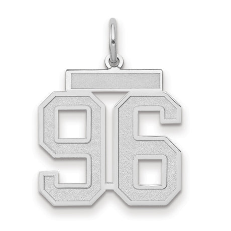 Medium Satin Number 96 Charm Pendant in Real 14k White Gold