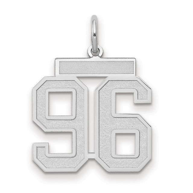 Medium Satin Number 96 Charm Pendant in Real 14k White Gold