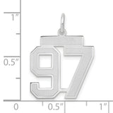 14k White Gold Number 97 Pendant Charm, Bold Jersey Style with Satin Finish