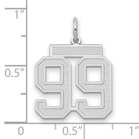 Medium Satin Number 99 Charm Pendant in Real 14k White Gold
