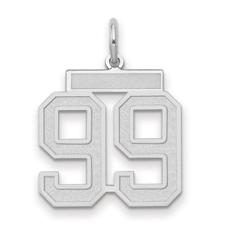 Medium Satin Number 99 Charm Pendant in Real 14k White Gold