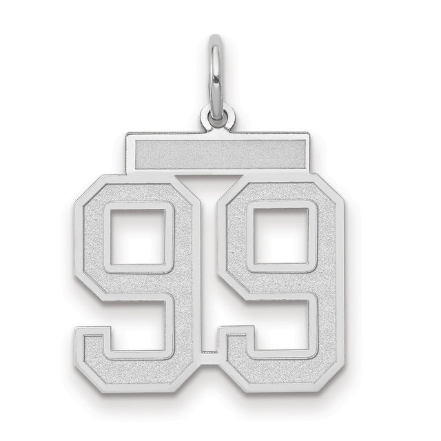 Medium Satin Number 99 Charm Pendant in Real 14k White Gold