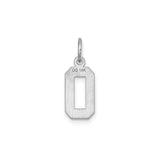 14k White Gold Number 0 Charm Pendant with Beveled Edge Design, Unisex Numeral Jewelry