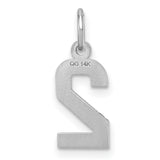 Small Satin Accented Inlay Number 2 Charm Pendant in Real 14k White Gold