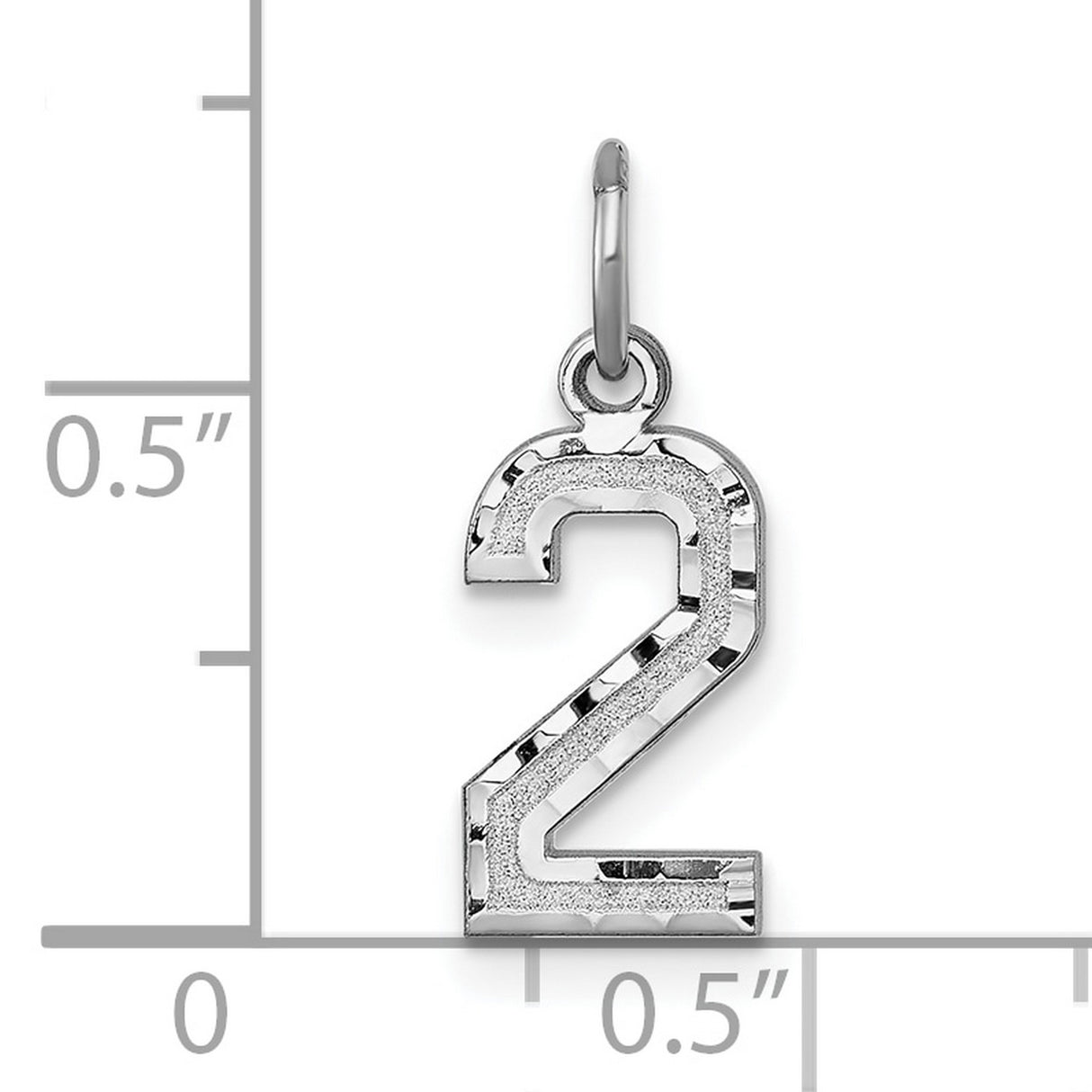 Small Satin Accented Inlay Number 2 Charm Pendant in Real 14k White Gold
