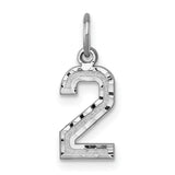 Small Satin Accented Inlay Number 2 Charm Pendant in Real 14k White Gold