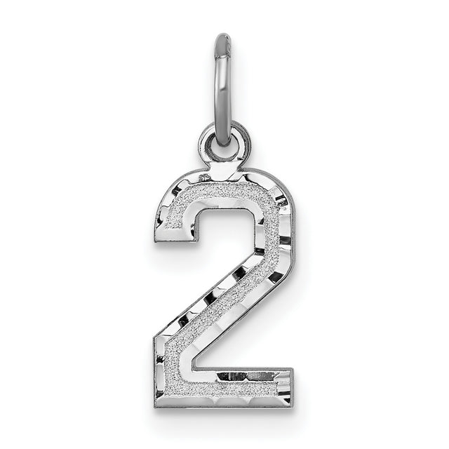 Small Satin Accented Inlay Number 2 Charm Pendant in Real 14k White Gold