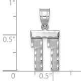 Small Brushed Diamond-cut Number 11 Charm Pendant in Real 14k White Gold