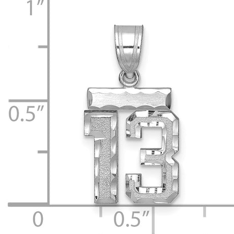 14k White Gold Number 13 Pendant, Bold Textured Rebel Style Jewelry for Men or Unisex Wear
