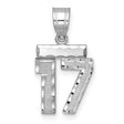 Small Brushed Diamond-cut Number 17 Charm Pendant in Real 14k White Gold