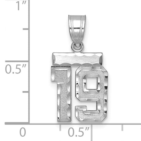 14k White Gold Number 19 Pendant, Textured and Polished Sports Jersey Charm for Men or Unisex