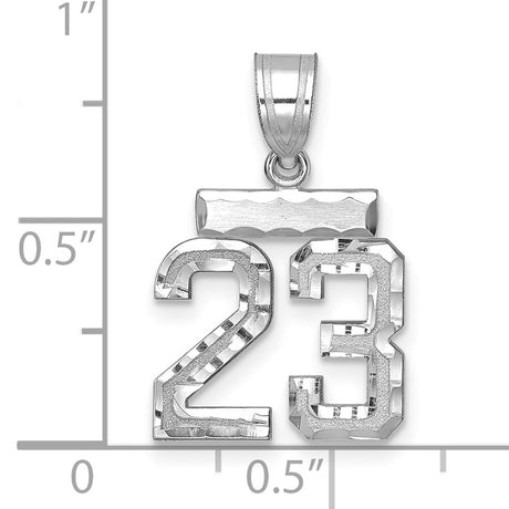 Small Brushed Diamond-cut Number 23 Charm Pendant in Real 14k White Gold