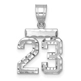 Small Brushed Diamond-cut Number 23 Charm Pendant in Real 14k White Gold