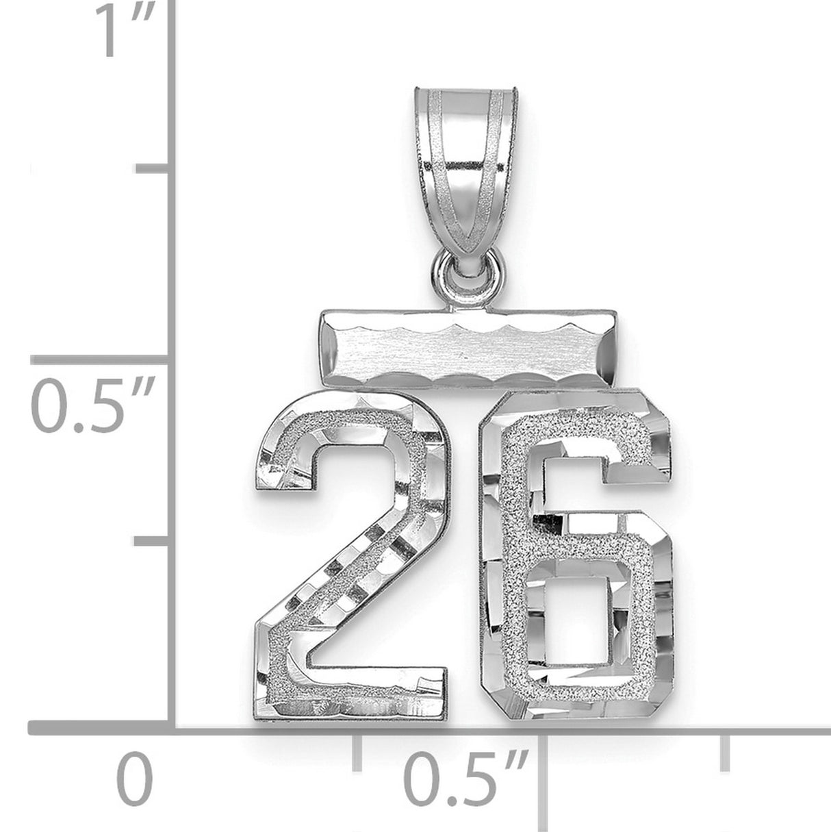 Small Brushed Diamond-cut Number 26 Charm Pendant in Real 14k White Gold