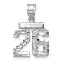 Small Brushed Diamond-cut Number 26 Charm Pendant in Real 14k White Gold
