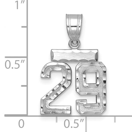 Small Brushed Diamond-cut Number 29 Charm Pendant in Real 14k White Gold