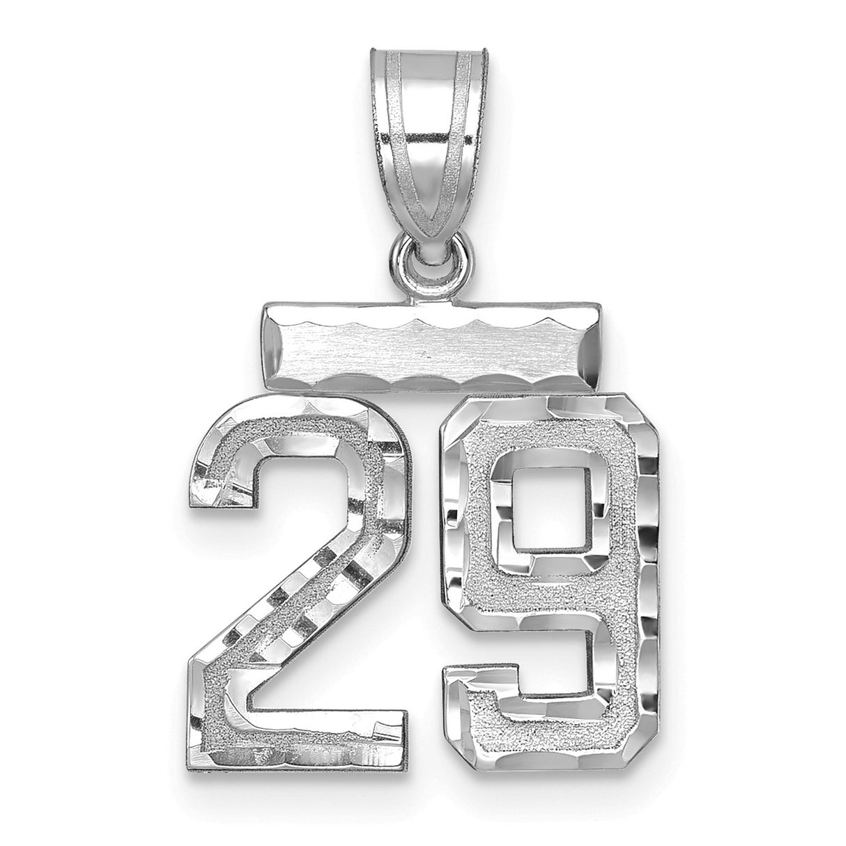Small Brushed Diamond-cut Number 29 Charm Pendant in Real 14k White Gold