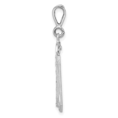 Small Brushed Diamond-cut Number 30 Charm Pendant in Real 14k White Gold