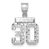 Small Brushed Diamond-cut Number 30 Charm Pendant in Real 14k White Gold