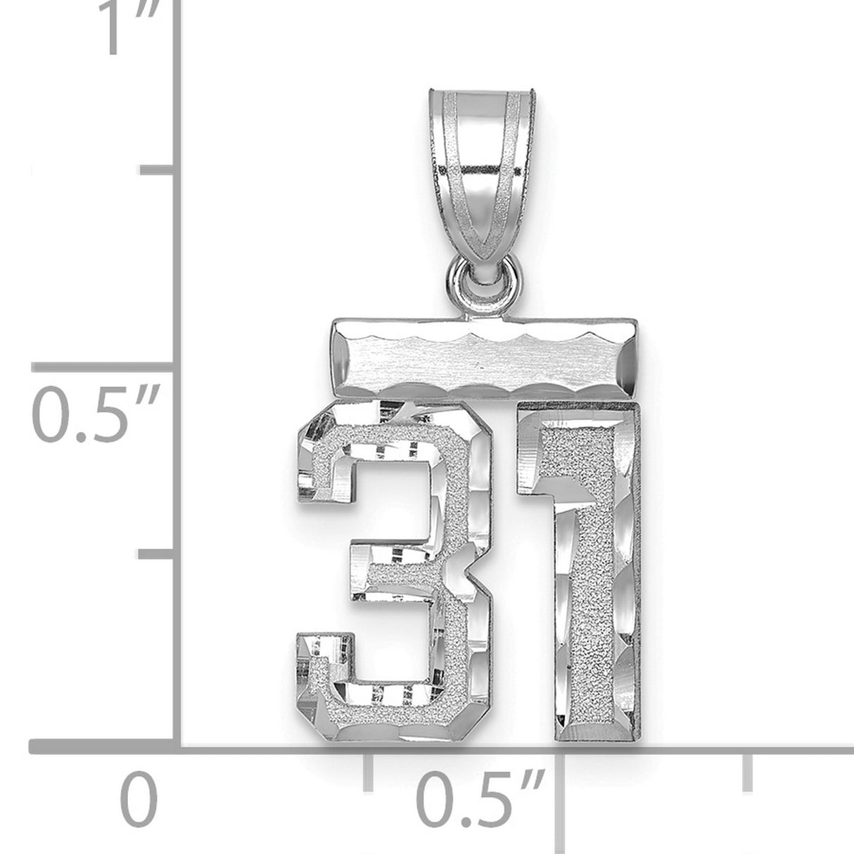 Small Brushed Diamond-cut Number 31 Charm Pendant in Real 14k White Gold