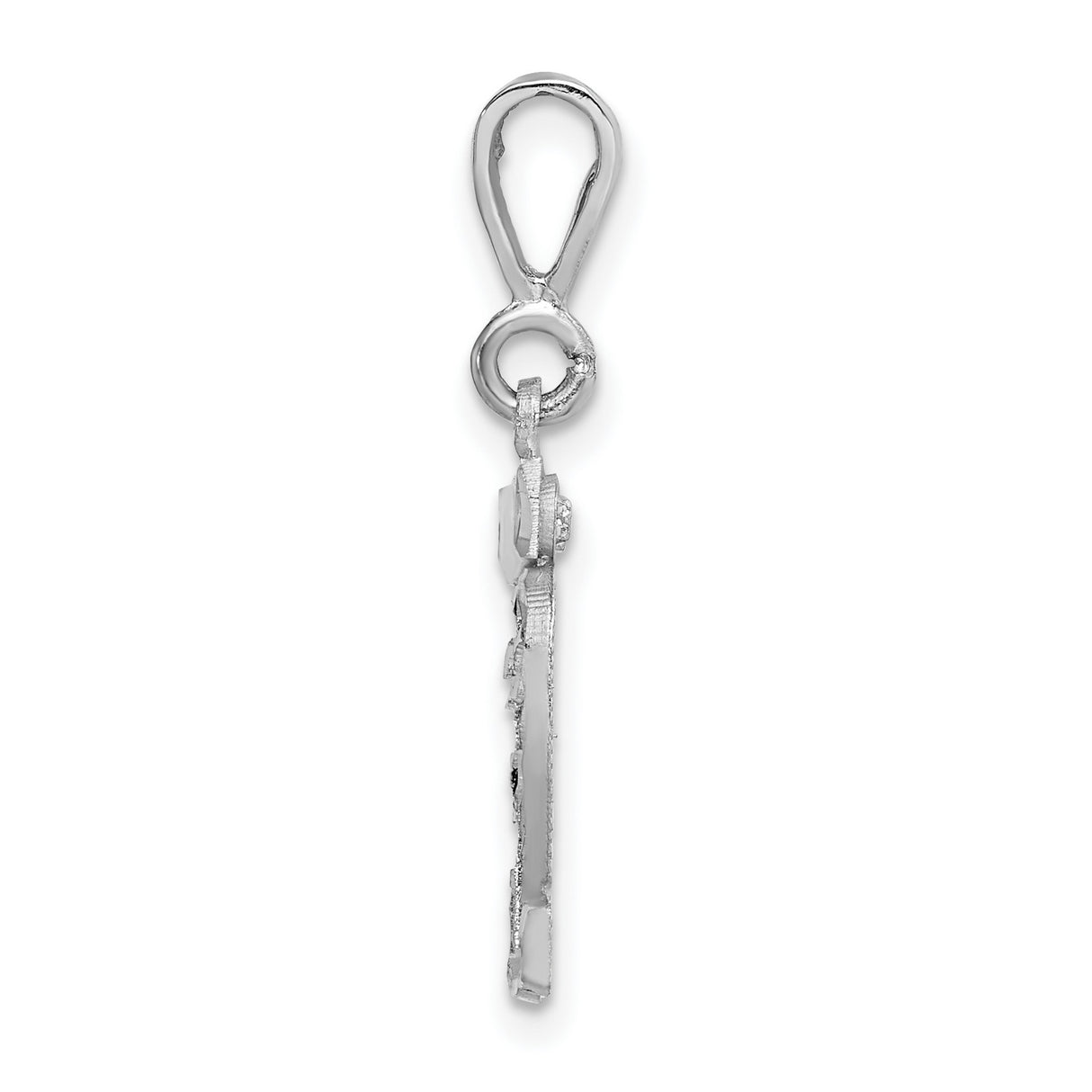Small Satin Accented Inlay Number 32 Charm Pendant in Real 14k White Gold