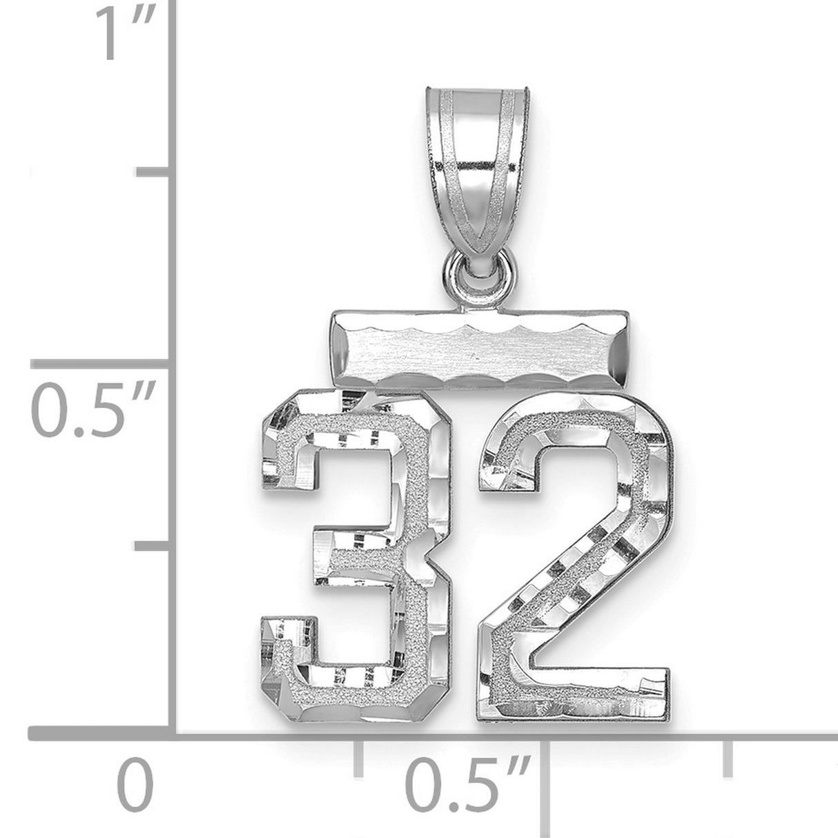 Small Satin Accented Inlay Number 32 Charm Pendant in Real 14k White Gold
