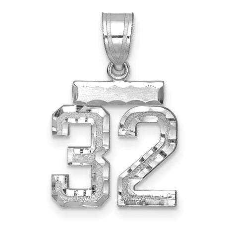 Small Satin Accented Inlay Number 32 Charm Pendant in Real 14k White Gold