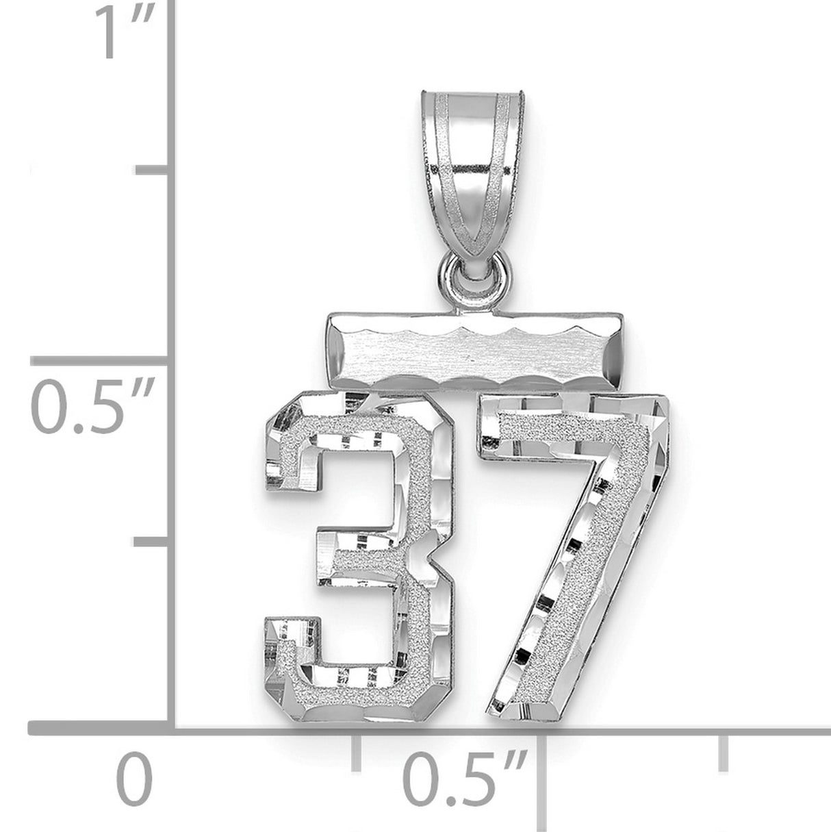 Small Brushed Diamond-cut Number 37 Charm Pendant in Real 14k White Gold