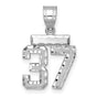 Small Brushed Diamond-cut Number 37 Charm Pendant in Real 14k White Gold
