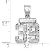 Small Brushed Diamond-cut Number 39 Charm Pendant in Real 14k White Gold
