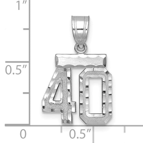 Small Brushed Diamond-cut Number 40 Charm Pendant in Real 14k White Gold