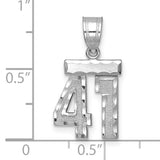 Small Brushed Diamond-cut Number 41 Charm Pendant in Real 14k White Gold