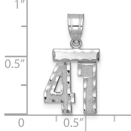 Small Brushed Diamond-cut Number 41 Charm Pendant in Real 14k White Gold