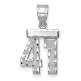 Small Brushed Diamond-cut Number 41 Charm Pendant in Real 14k White Gold