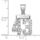 Small Brushed Diamond-cut Number 43 Charm Pendant in Real 14k White Gold