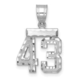 Small Brushed Diamond-cut Number 43 Charm Pendant in Real 14k White Gold