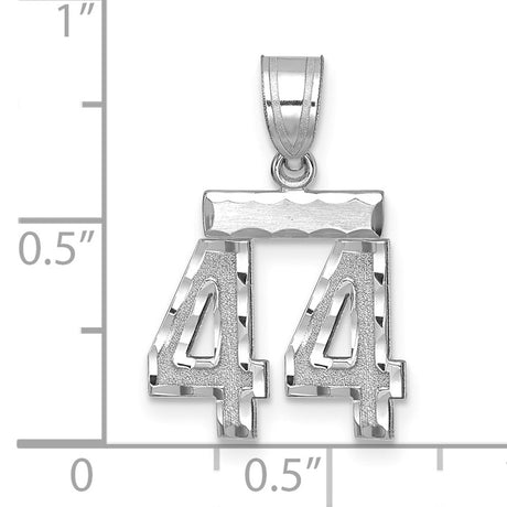 14k White Gold Number 44 Pendant, Textured Polished Finish, Hip Hop Sports Style Charm