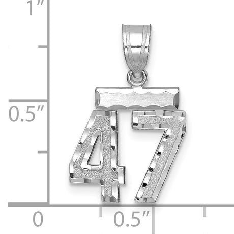Small Brushed Diamond-cut Number 47 Charm Pendant in Real 14k White Gold