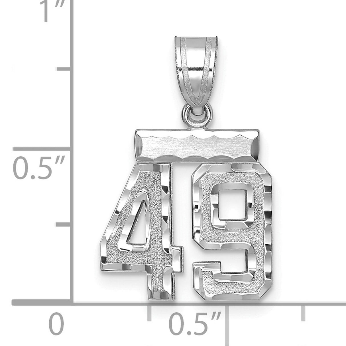 Small Brushed Diamond-cut Number 49 Charm Pendant in Real 14k White Gold