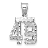 Small Brushed Diamond-cut Number 49 Charm Pendant in Real 14k White Gold