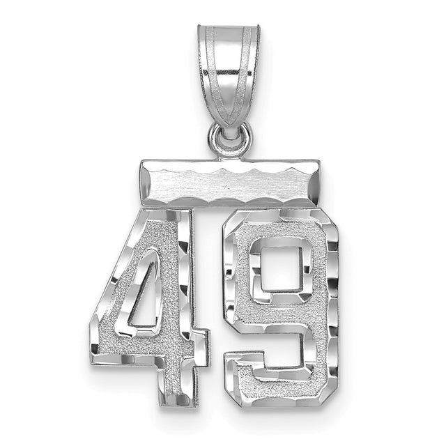 Small Brushed Diamond-cut Number 49 Charm Pendant in Real 14k White Gold