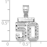 Small Brushed Diamond-cut Number 50 Charm Pendant in Real 14k White Gold