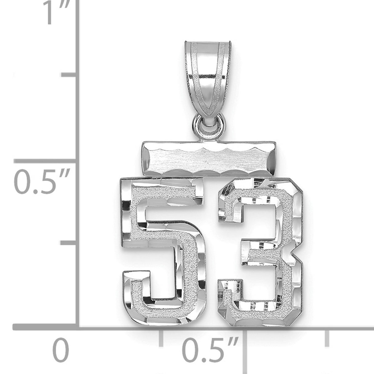 Small Brushed Diamond-cut Number 53 Charm Pendant in Real 14k White Gold