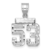 Small Brushed Diamond-cut Number 53 Charm Pendant in Real 14k White Gold