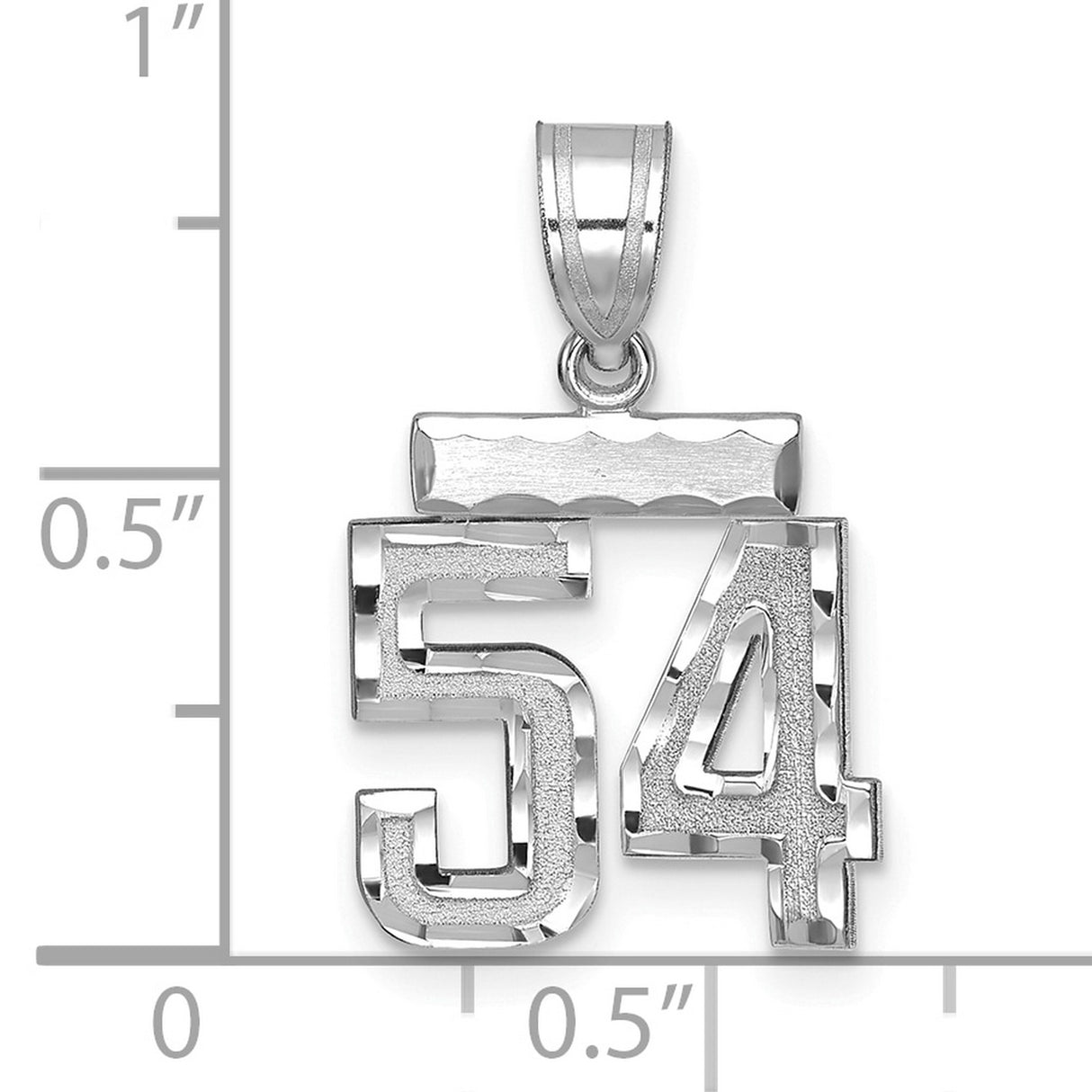 Small Brushed Diamond-cut Number 54 Charm Pendant in Real 14k White Gold