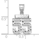 14k White Gold Number 55 Pendant, Textured Double Digit Jersey Charm for Men or Unisex