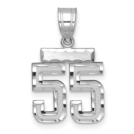 14k White Gold Number 55 Pendant, Textured Double Digit Jersey Charm for Men or Unisex