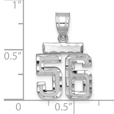 Small Brushed Diamond-cut Number 56 Charm Pendant in Real 14k White Gold
