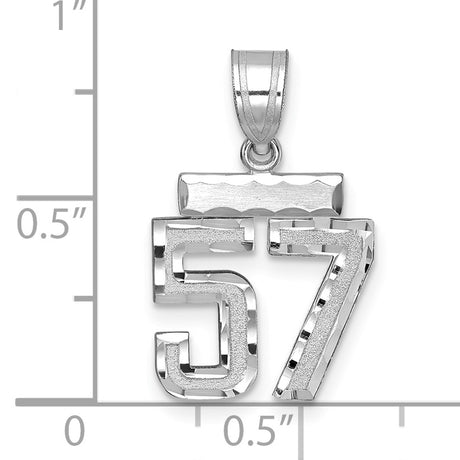 Small Brushed Diamond-cut Number 57 Charm Pendant in Real 14k White Gold
